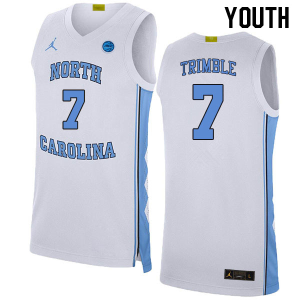 Youth #7 Seth Trimble North Carolina Tar Heels College Basketball Jerseys Stitched Sale-White - Click Image to Close